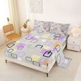 thumbnail image 2 of Castle Fairy Mid Century Floating Square Queen Sheets 4 Pieces,Abstract Hollow Frame Queen Sheet Sets,Lavender Pink Gray,1 Flat Sheet, 1 Fitted Sheet and 2 Pillowcases, 2 of 7