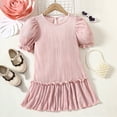 thumbnail image 2 of FAOWME Toddler Girls Short Sleeve Solid Color Ribbed Ruffles Princess Dress Dance Party Dresses O-Neck Sundress Pink 2-3 Years, 2 of 8