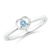 Angara Natural 0.06 Ct. Aquamarine Heart Ring in Sterling Silver for Women (Ring Size: 5.5)