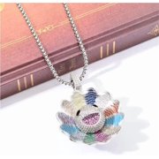 Sunflower Smiley Face Punk Necklace Colorful Spinning Petal Taksi Murakm Necklace,Silver Color
