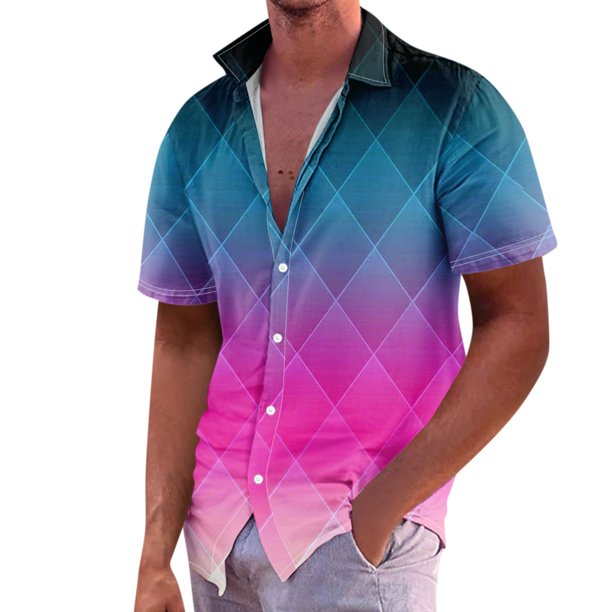 Men'S Casual Loose Fitting Short Sleeved Shirt Fashionable Lapel Shirt Top L