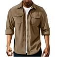 thumbnail image 2 of Men's Corduroy Shirt Casual Long Sleeve Turn Down Collar Tops Cargo Outfits Windproof Shirt Jacket with Flap Pocket Coffee L, 2 of 9