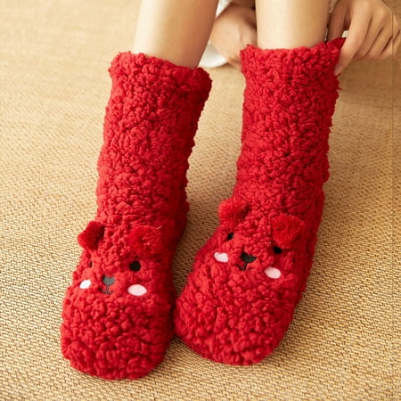 

KSCYKKKD Socks Women Print Thickened Fleece Non-slip Winter Carpet Socks Floor Socks Snow Splus Velvet Coral Velvet Socks