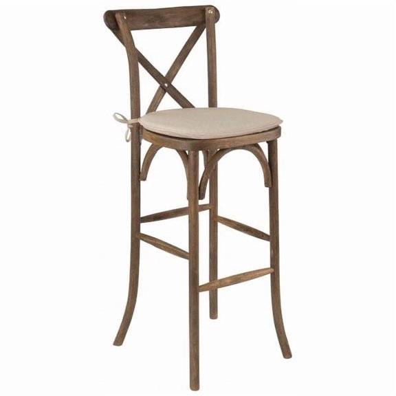 Flash Furniture HERCULES Series Dark Antique Wood Cross Back Barstool with Cushion