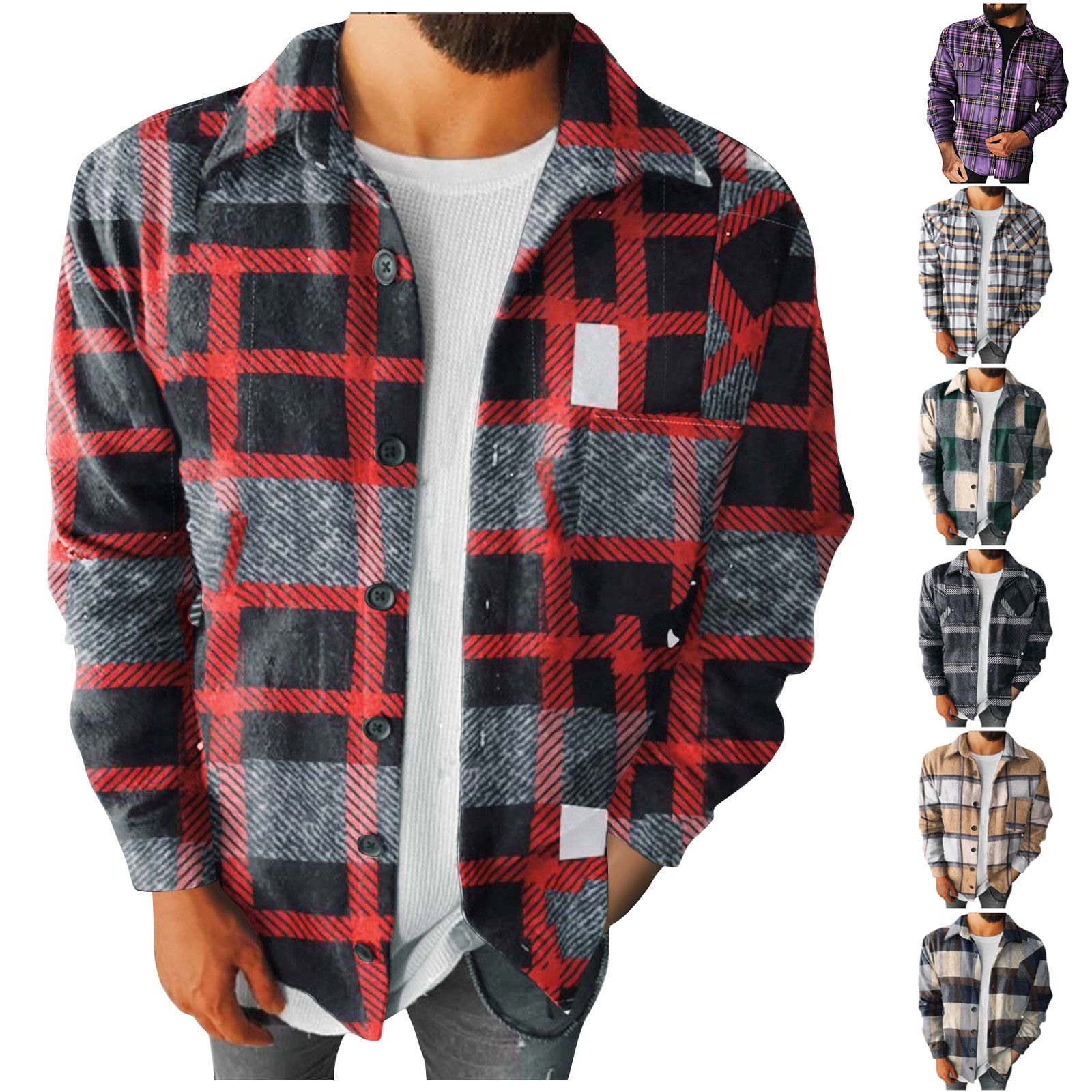 Men's Flannel Plaid Shirt Long Sleeve Button Down Fall Shacket