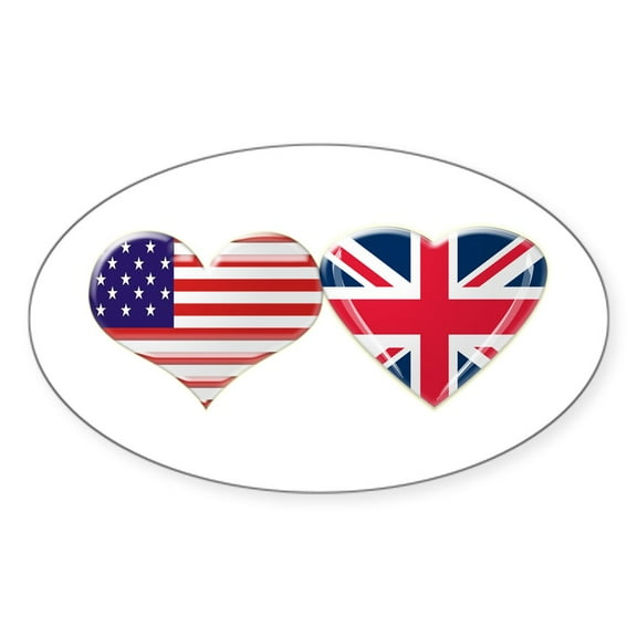 CafePress - USA And UK Heart Flag - Sticker (Oval)