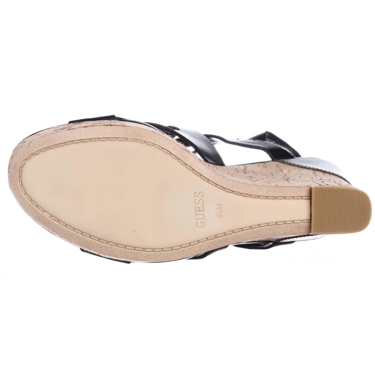 NEW WOMEN'S GUESS BLACK FLIP FLOPS PLATFORM WEDGE GOLD HEART SANS 5,6,7,8,9,10