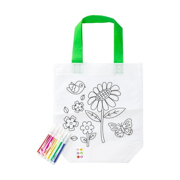 Bolsas de regalo para colorear DIY con rotuladores Bolsa de regalo para fiestas para niños de 1 a 3 años pájaro flor