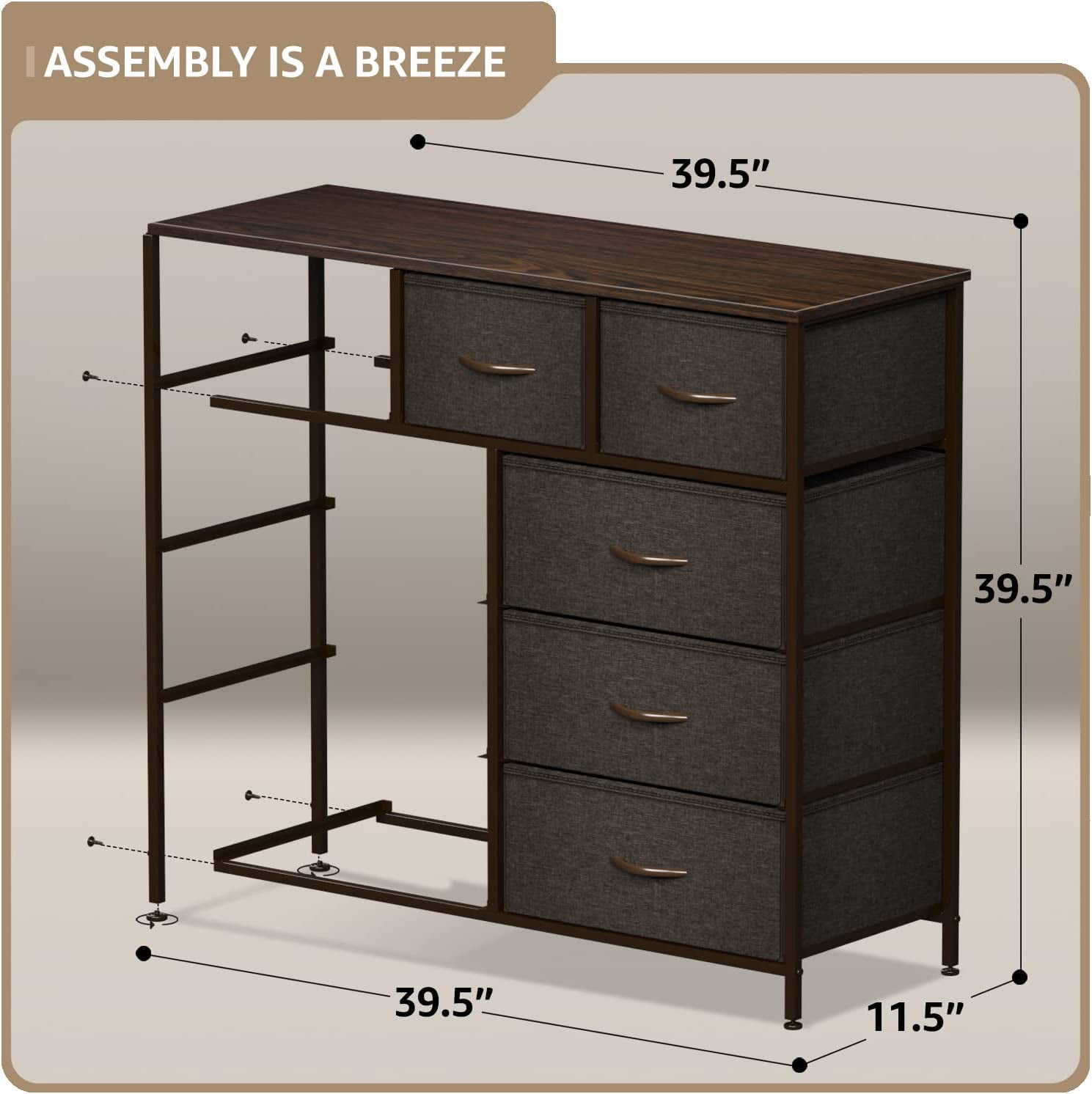 Sorbus 9-Drawer Dresser Nightstand End Table, Steel Frame, Wood Top, Brown