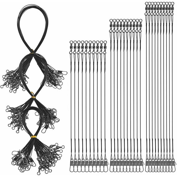 Fishing Wire Leader Line Rig 60Pcs Sturdy Stainless Steel Line Wire with Barrel Swivel Snap 5.9in/7.9in/9.8in, Leader Line Black