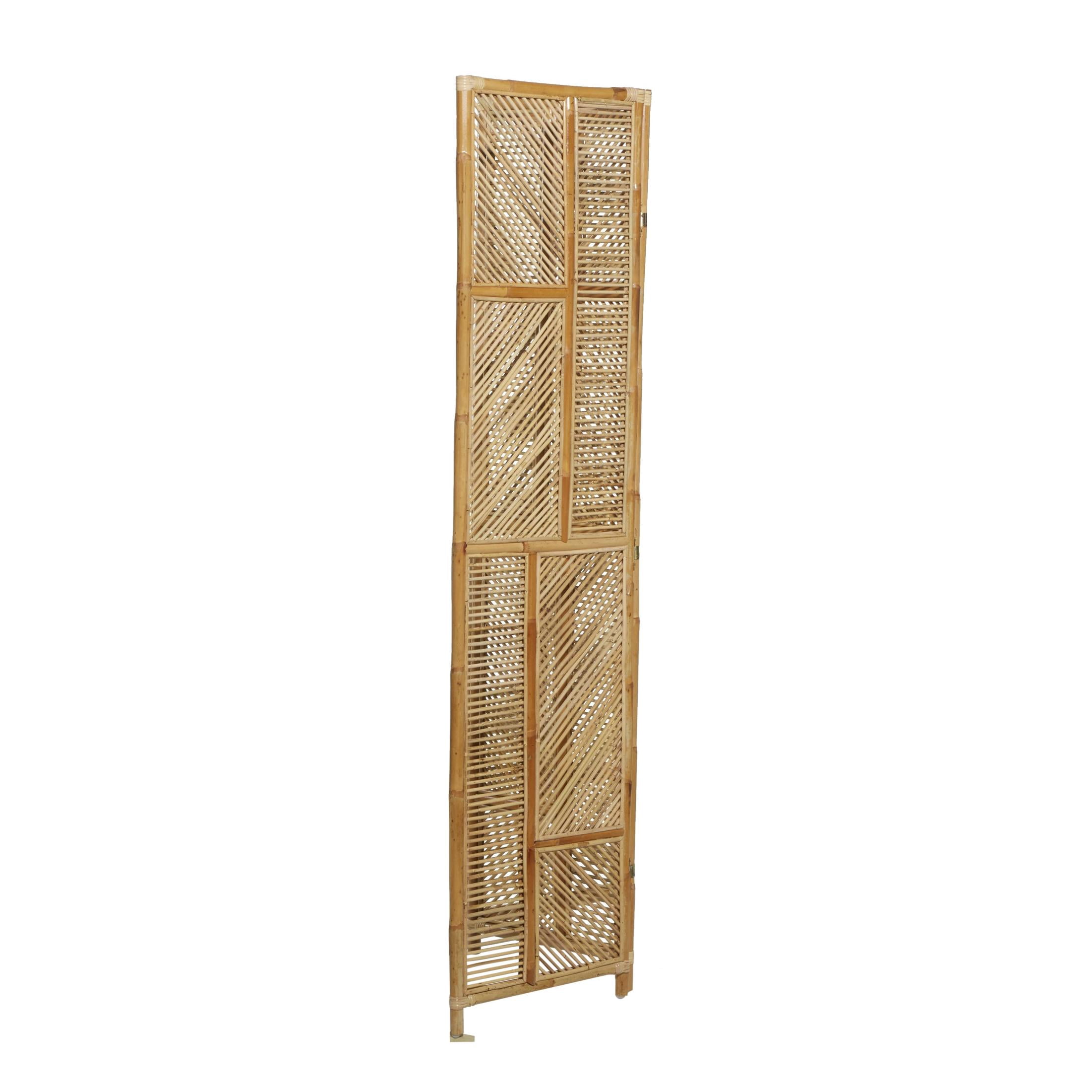 DecMode 52" x 71" Brown Wood Geometric Hinged Foldable Partition 3 Panel Room Divider Screen, 1-Piece
