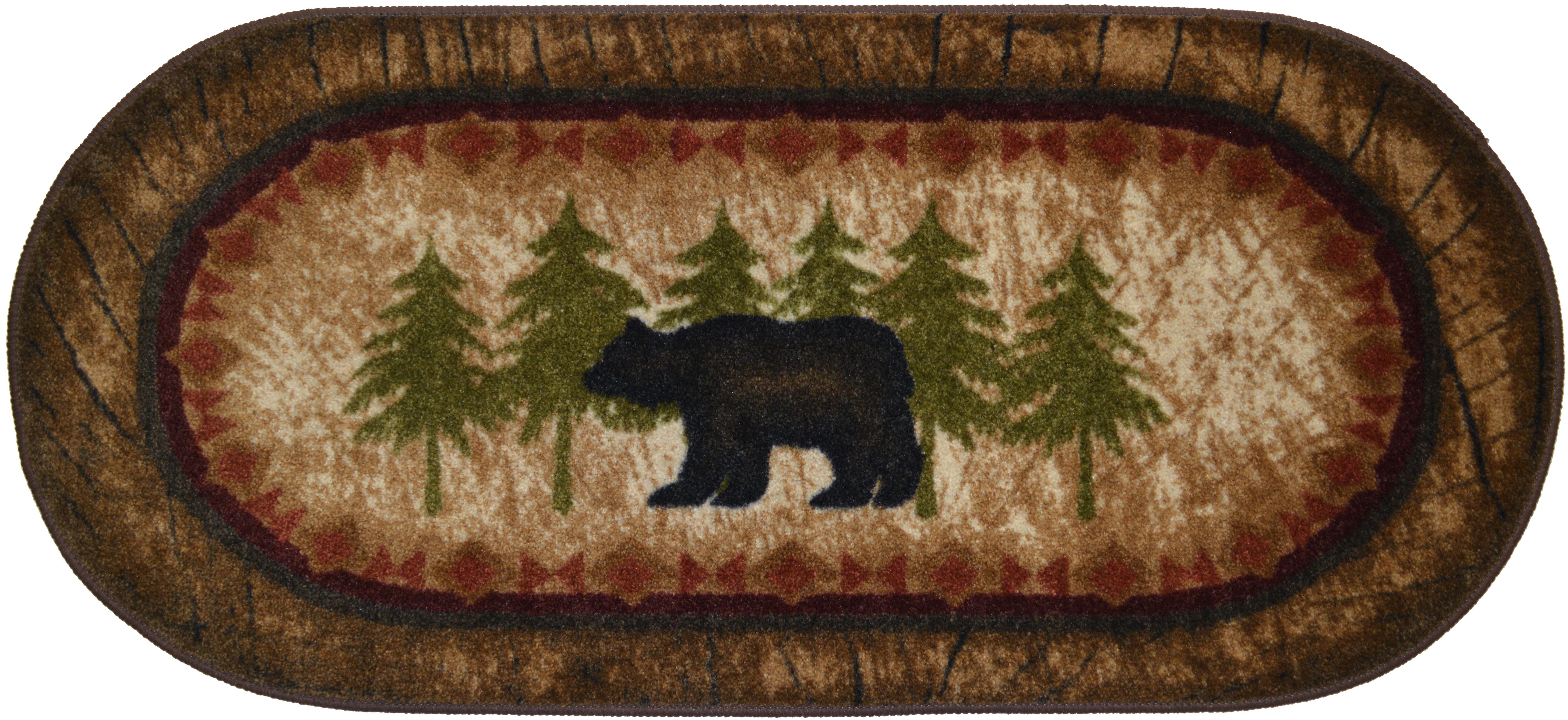 Cozy Cabin Birch Bear Rubber Back Accent Rug 20"x44"