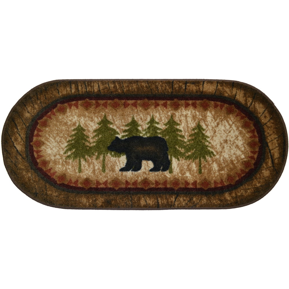 Cozy Cabin Birch Bear Rubber Back Accent Rug 20"x44"