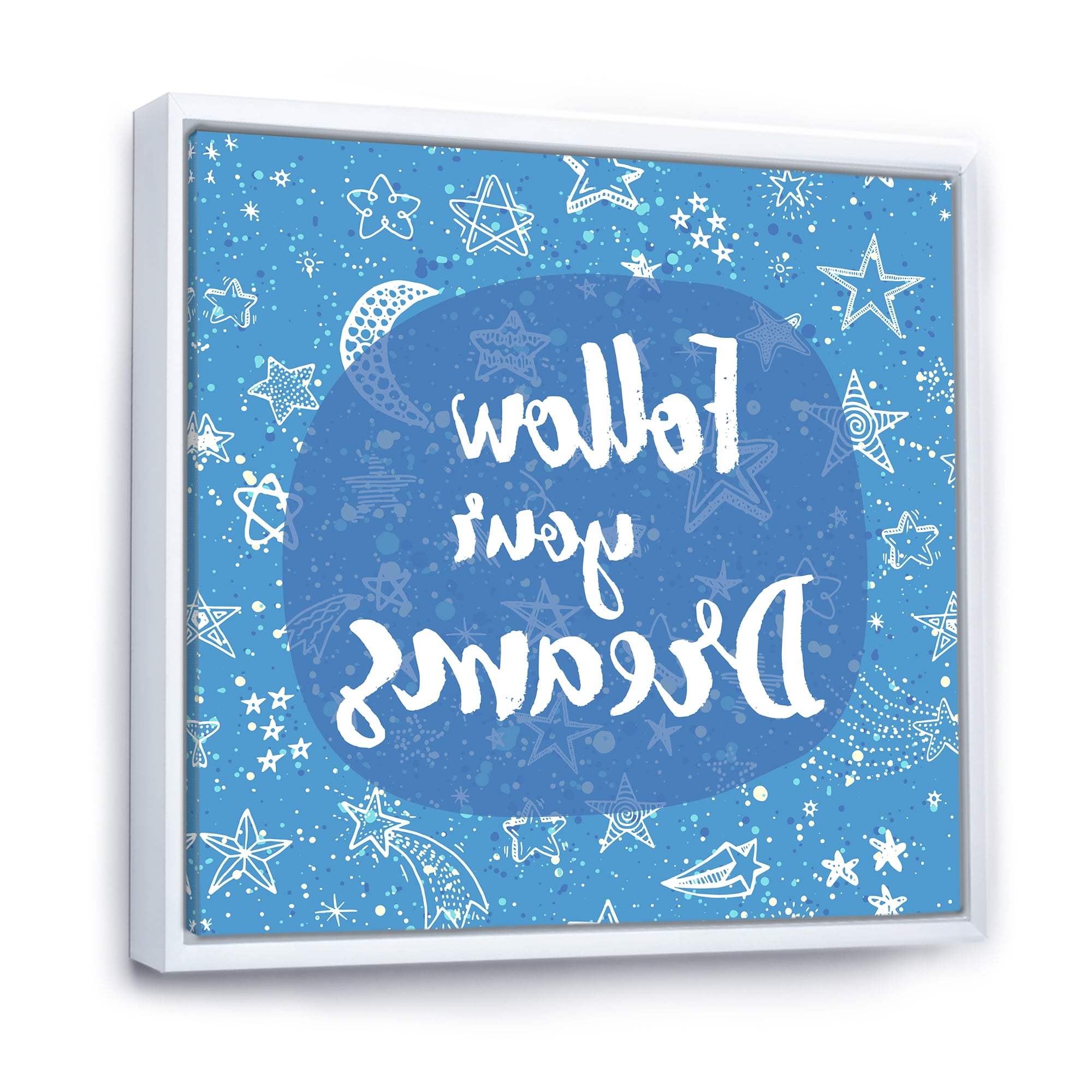 Designart 'Follow Your Dreams On Blue II' Modern Framed Canvas Wall Art Print