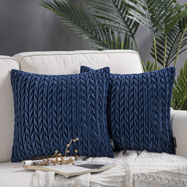 Phantoscope Quilted Velvet Braid Textured Pleated Square Decorative Throw Pillow Cusion for