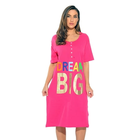 

Just Love Short Sleeve Nightgown Sleep Dress for Women (Fuchsia - Dream Big 2X)