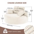 thumbnail image 3 of Hawsaiy 56.3" Oversized Round Chaise Lounge Sofa, Deep Seat Sleeper Loveseat with 3 Supportive Pillows, Wide Armrest, No Assembly Required, Corduroy Fabric Sofa Bed for Living Room or Bedroom, 3 of 10