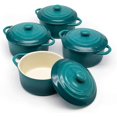 thumbnail image 1 of Kook Ceramic Mini Cocotte Set, Small Casserole Dishes with Lids and Handles, Individual Baking Ramekins, Oven, Microwave & Dishwasher Safe, Stoneware, 12 oz, Set of 4, Aqua Ombre, 1 of 8