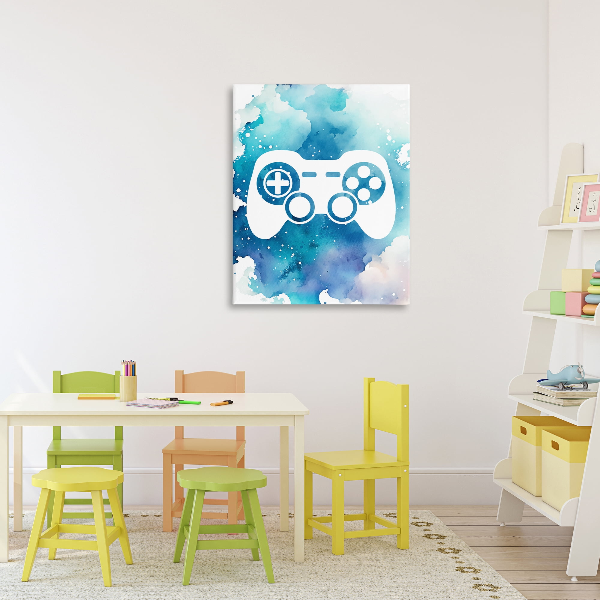 Blue Controller Splatter Canvas Wall Art, design by Marcus Prime
