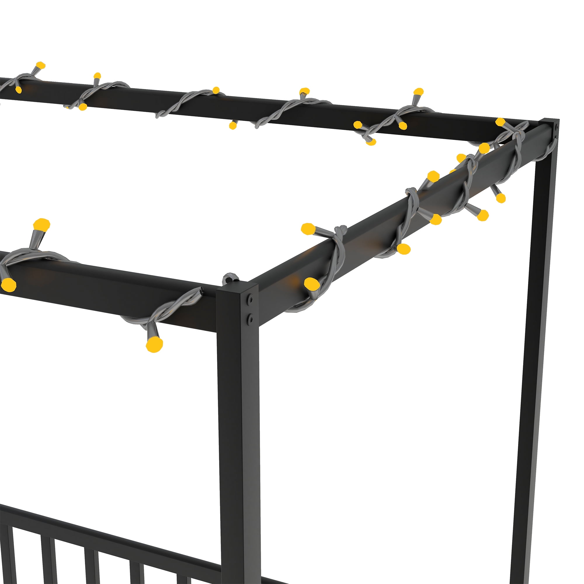 Mintazer Twin Size Kids Sunshade Floor Bed Frame with Guardrails, Canopy Floor Bed for Low Profile, Black