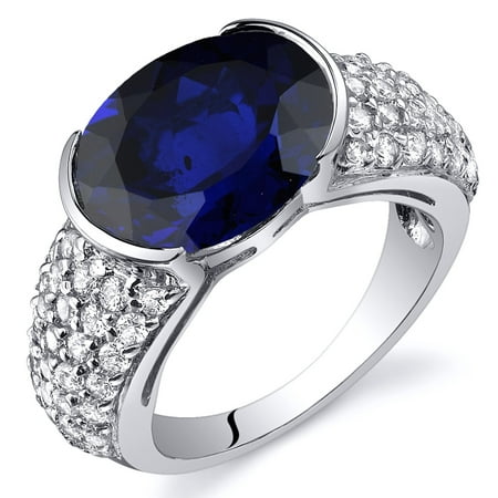Peora 6.75 Ct Created Blue Sapphire Engagement Ring in Rhodium-Plated Sterling Silver
