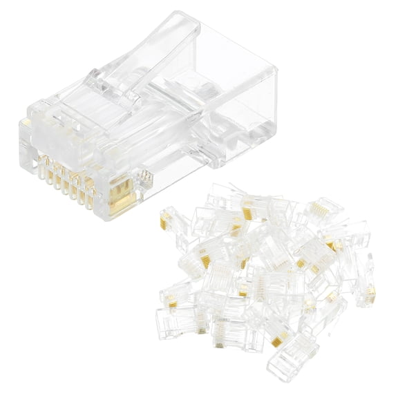 30pcs Cat6 RJ45 Pass Through Connectors, RJ45 Crimp Connector 8P8C Gold Plated Modular Plugs