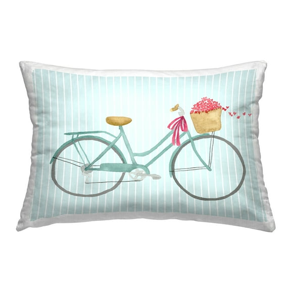 Stupell Industries Cycle Through Love on Stripes Decorative Printed Throw Pillow Design by Lucille Price.