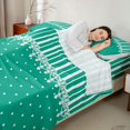 thumbnail image 4 of Castle Fairy Retro Vertical Stripe Queen Sheets 4 Pieces,Minimalism Heart Dot Queen Sheet Sets,Emerald Green White,1 Flat Sheet, 1 Fitted Sheet and 2 Pillowcases, 4 of 7