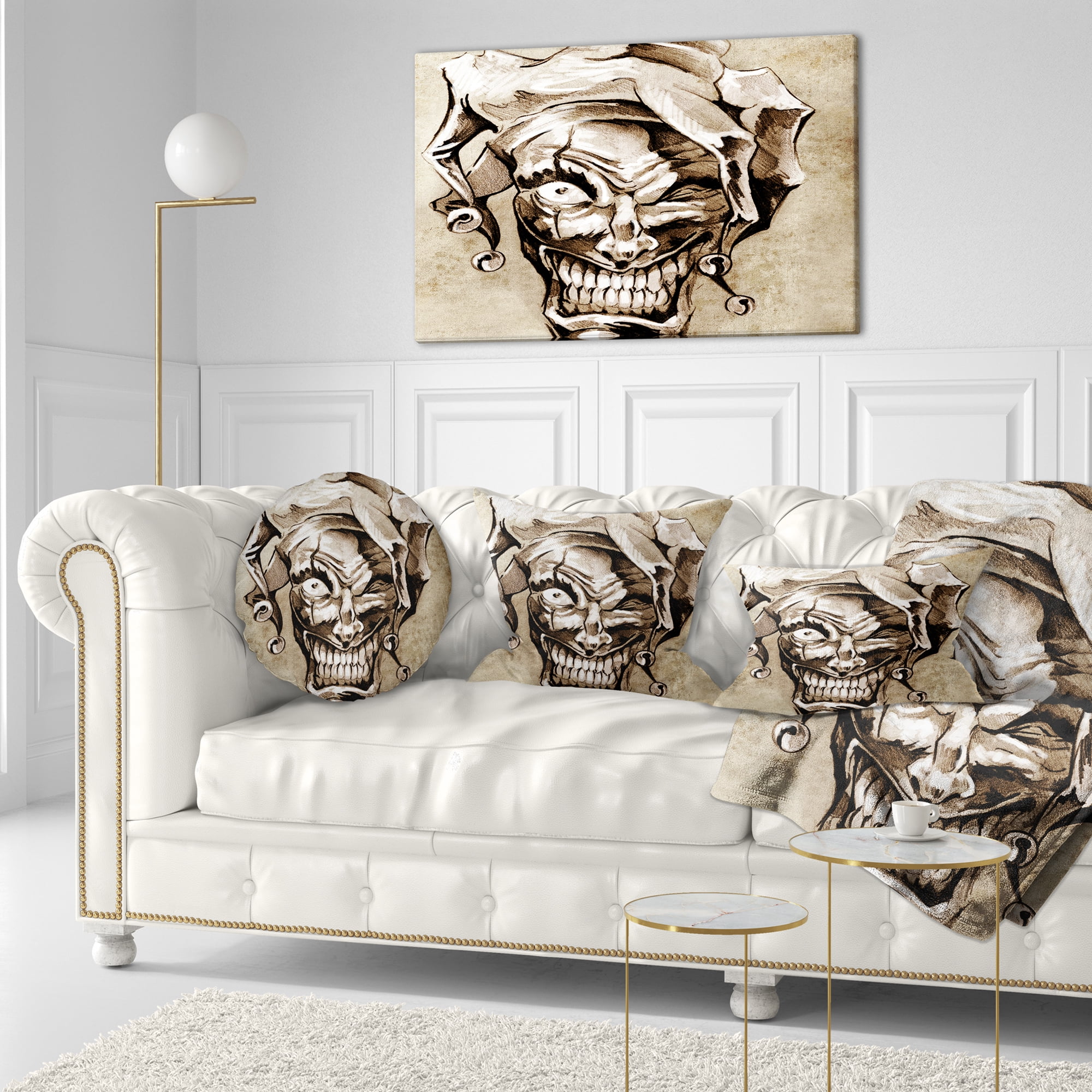 Designart Fantasy Clown Joker - Abstract Portrait Throw Pillow - 12x20