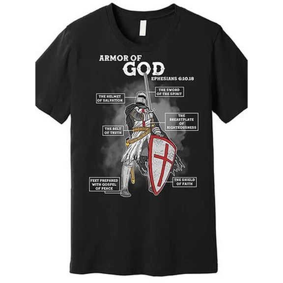 Velto Men's Armor of God Graphic T-Shirt - Black, Ephesians 6:13 Print, Casual Short S All Size S-5XL