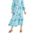 thumbnail image 3 of Style & Co Women's Printed Linen Tiered Midi Dress – Arles Floral Teal, Petite Medium, 3 of 4