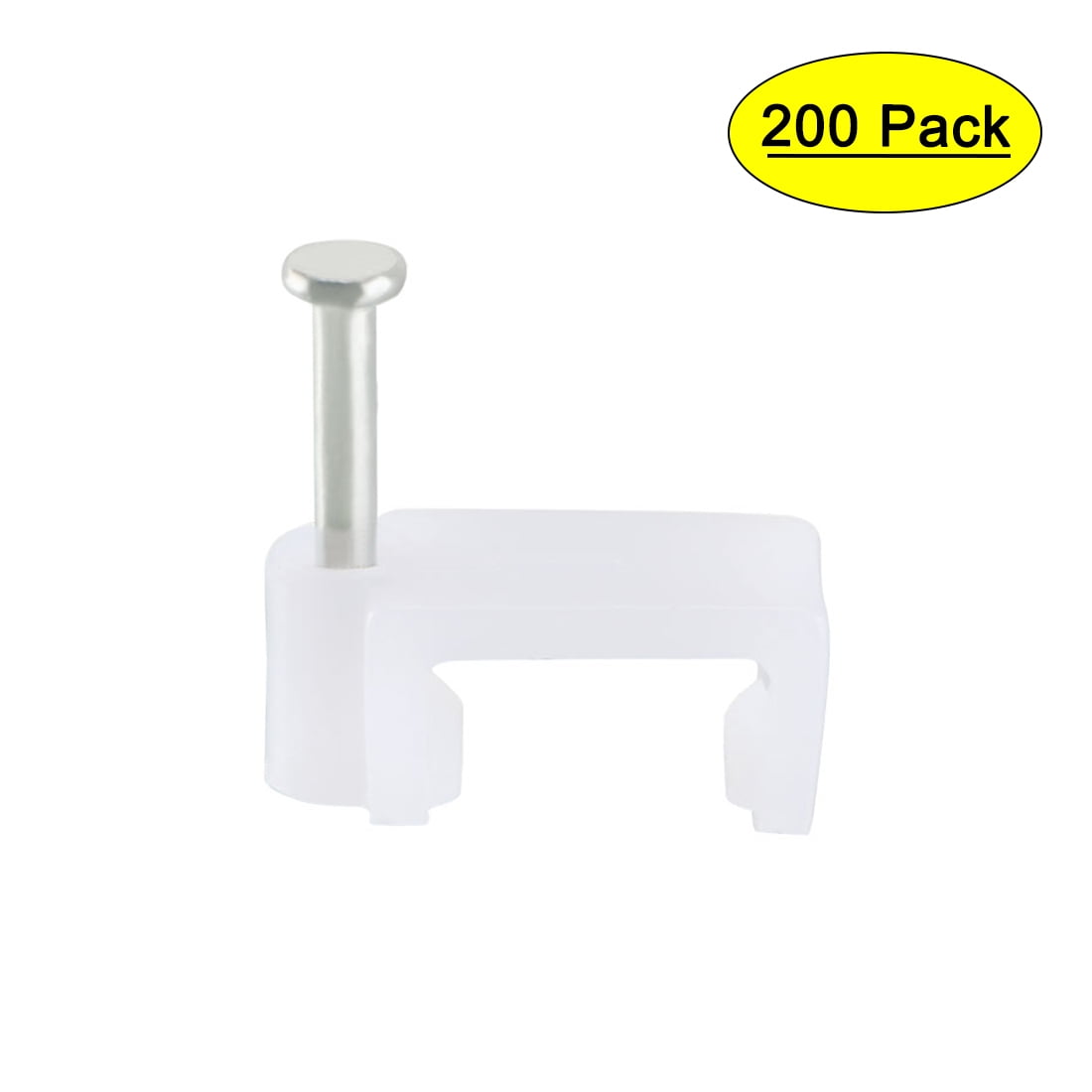 Round White TV 10mm Nylon Fastener Staples With Steel Nail 200 PCS Cable Clips 