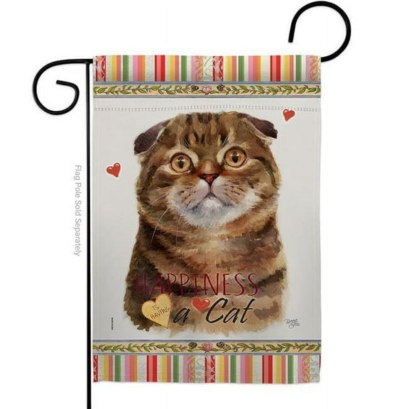 Breeze Decor G160238-BO 13 x 18.5 in. Cat Scot Fold Happiness Double-Sided Decorative Vertical Garden Flag