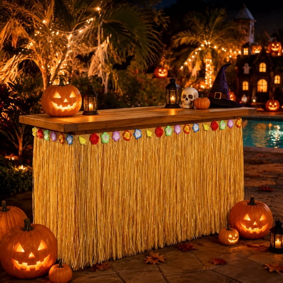 Grass Table Skirt 9 ft x 29.5 Inch, Hawaiian Party Decoration for Tropical Beach Summer Theme