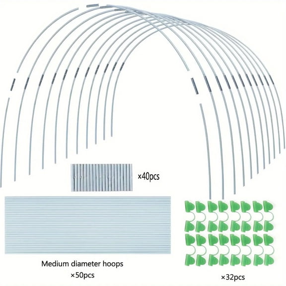 Greenhouse hoops suitable for DIY or wider plant tunnels, rust resistant fiberglass poles, and plant supported garden stakes