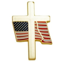 Cross & Waving USA Flag Pin Patriotic Gold, Set of 3 Pins