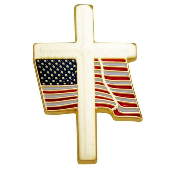 Cross & Waving USA Flag Pin Patriotic Gold, Set of 3 Pins