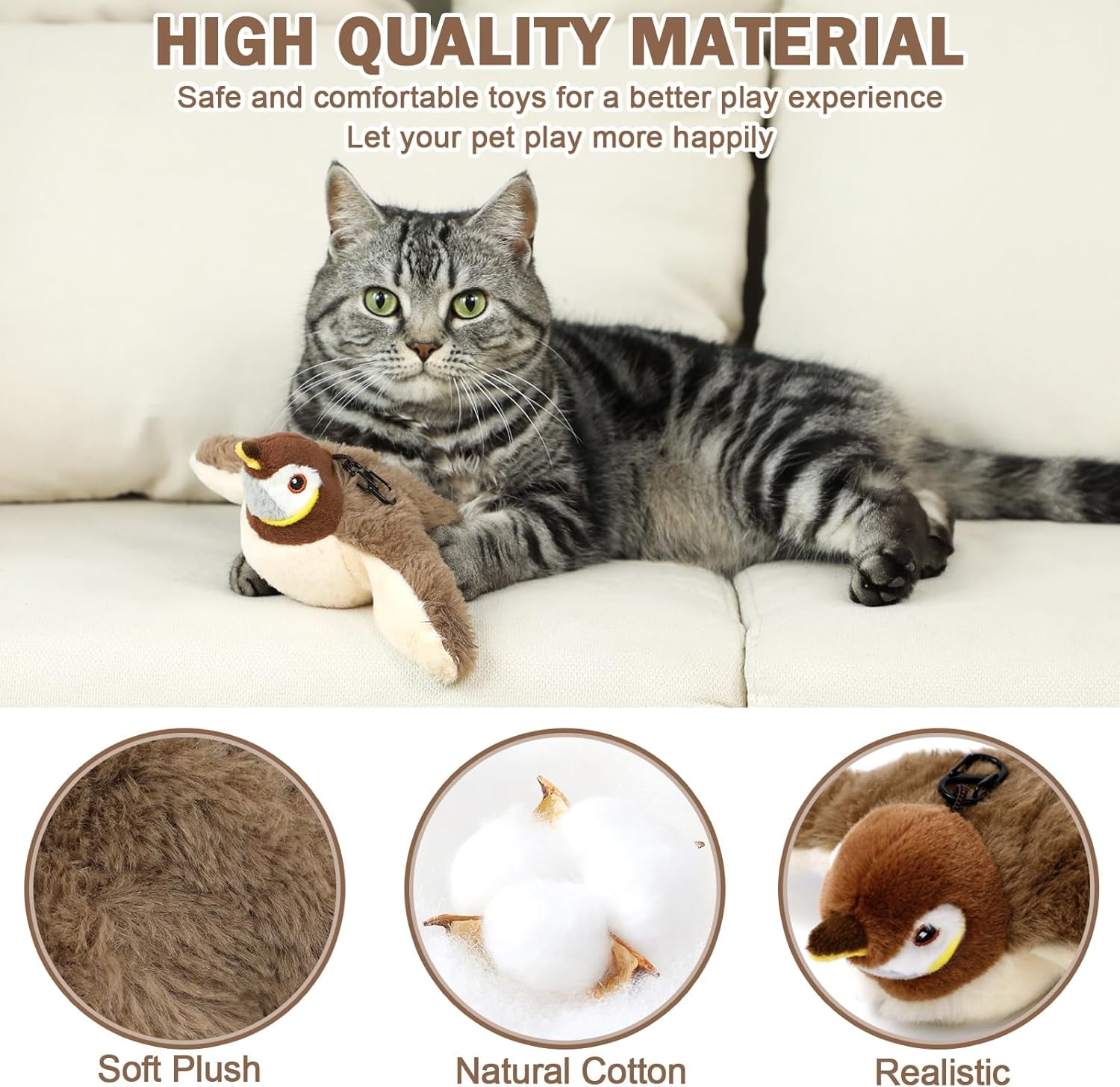 Interactive Chirping Bird Cat Toy No Flying, 2026 New Rechargeable Flying Interactive Flapping Chirping Bird Cat Toy for Indoor Adult Bored Cats