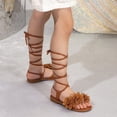 thumbnail image 4 of YHAJDS Girls Tie Strap Beach Sandals with Flower Mesh Open Toe for Big Kids, 4 of 5
