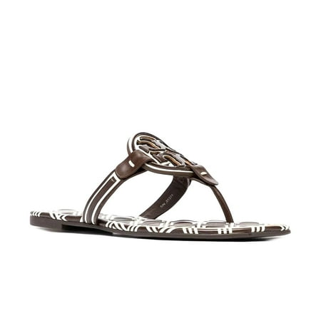 Tory Burch Women's Metal Miller Leather Thong Sandal - New Ivory / Dark Brown - Size 7.5
