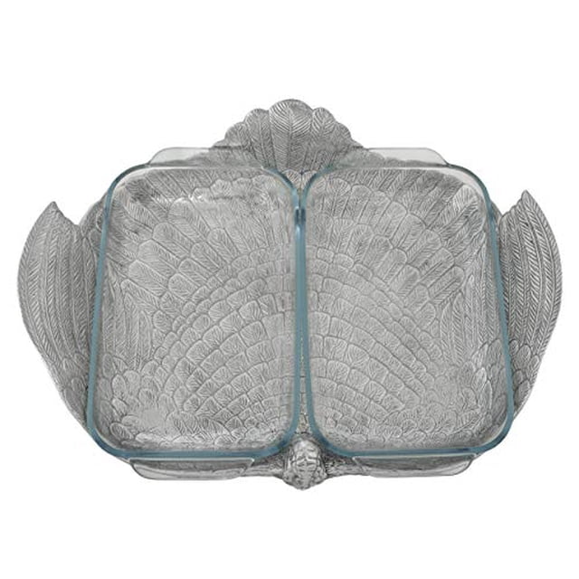Arthur Court Designs Aluminum Pyrex Casserole Dish Holder 2 Quart Pyrex Double Base Turkey Casserole Holder Removeable Replaceable Glass Casserole Tra