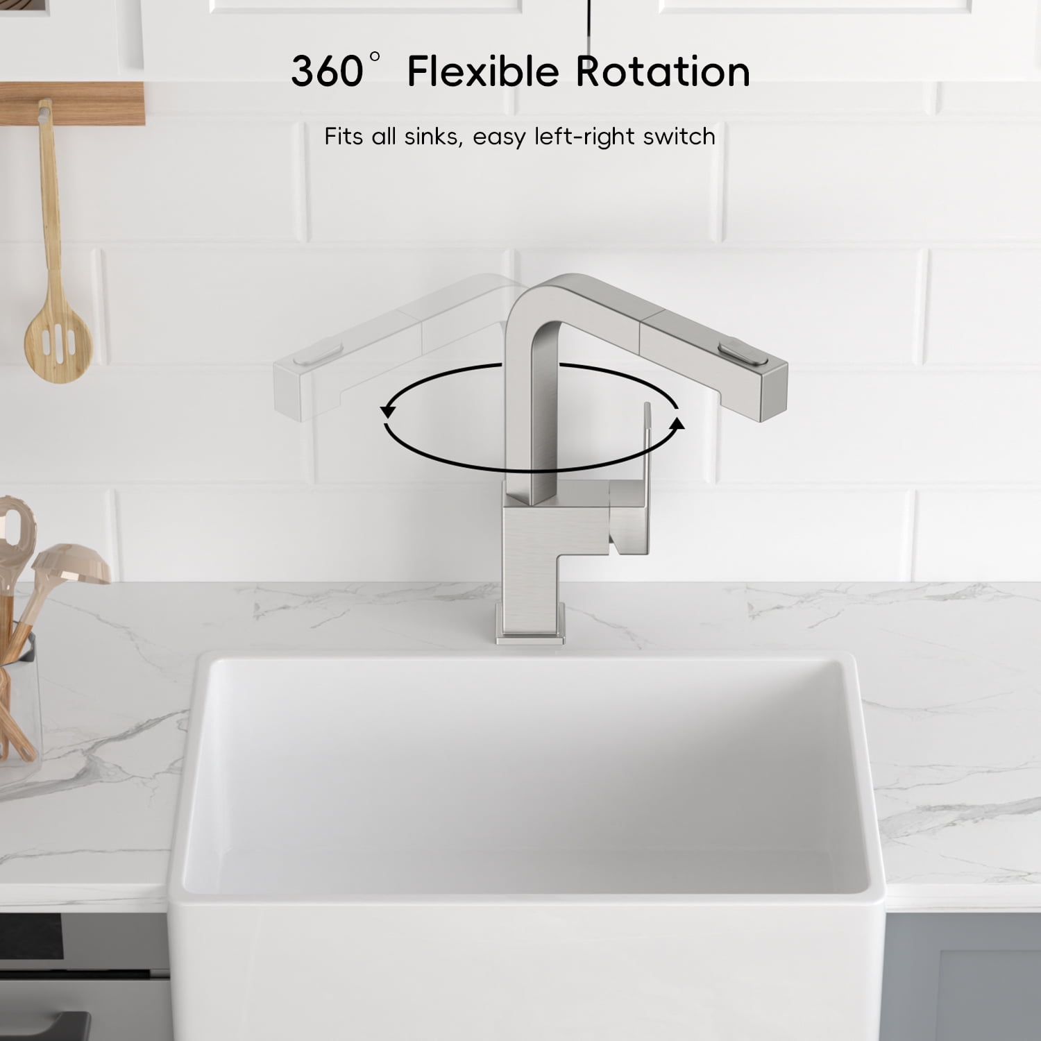 APPASO Square Kitchen Faucet, S304 Stainless Steel, with Pull Out Sprayer, Brushed Nickel Faucets for Kitchen Sink Brushed Nickel, Single Handle Brushed Nickel Faucet Kitchen for RV Bar Sink, Modern