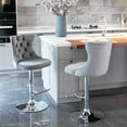 thumbnail image 2 of Rhomtree Swivel Tufted Velvet Square Adjustable Height Bar Stool, Gray, (Set of 2), 2 of 8