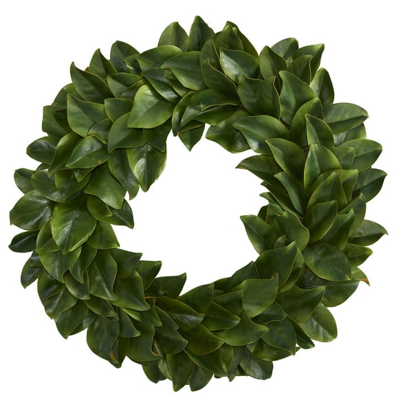 Nearly Natural 30in. Magnolia Artificial Wreath, Green