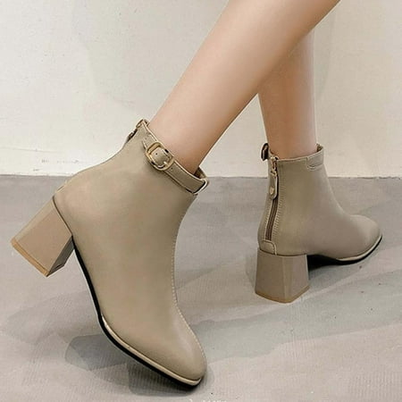 

Tdoqot 2023 Boots for Women- Chunky Heel Christmas Gifts Mid-Heel Casual Women s Ankle Boots Khaki 37