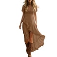 thumbnail image 2 of IUYRTFE Women's Short Sleeve V-Neck Maxi Dress with Asymmetric Ruffle Hem and Side Slit Casual Summer Flowy Long Dress, 2 of 6