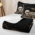 thumbnail image 4 of Feelyou Spooky Raven Skull Twin Quilt Set, Boho Floral Book Twin Coverlet Set, Black Sepia, 2-Piece, 1 Comforter and 1 Pillowcase, 4 of 7