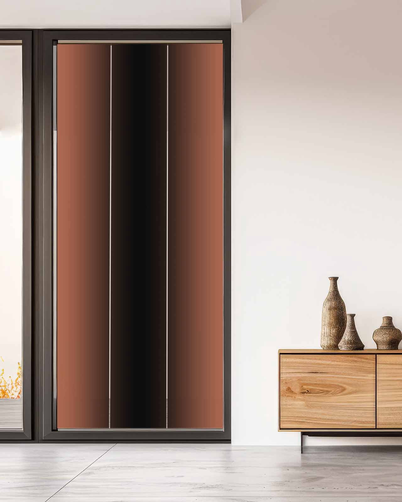Window Privacy Film, Burnt Orange Black Ombre UV Sun Blocking Window Tint Film Heat Control One Way Blackout Window Film, Modern Abstract Gradient Color Art Non Adhesive Static Cling 35.4x78.7 In