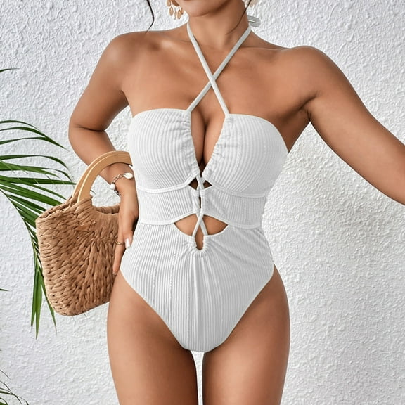 Swimsuit Women Cross Tie Straps Open Back Bikini Bathing Suit Fashion Sexy Solid Color Swimwear