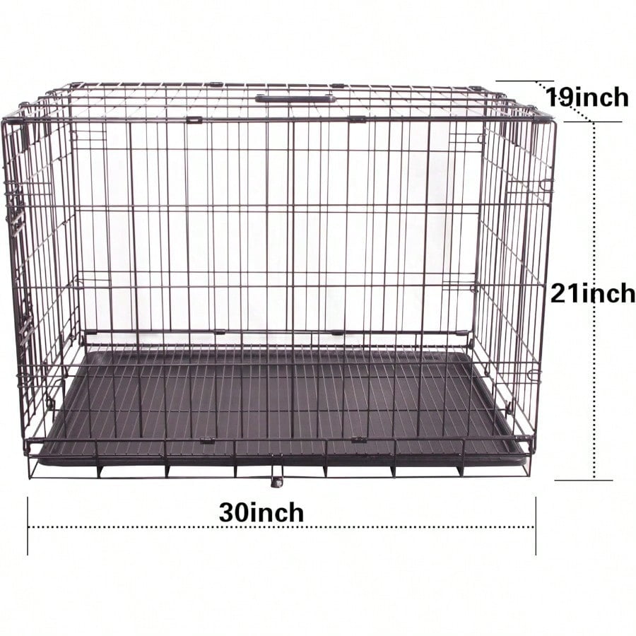 Durable Foldable Metal Wire Dog Crate with Tray Single Door 30 x 19 x 21 Inches Black